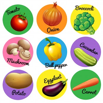 Fresh vegetable in round tags