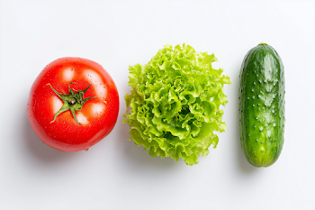 Fresh Vegetables: Tomato, Lettuce, and Cucumber
