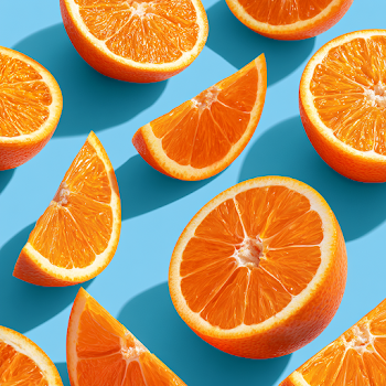 Freshly Cut Oranges Against Blue Background