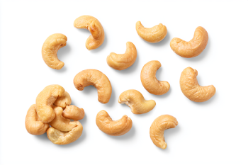 Freshly Roasted Cashew Nuts on White Background