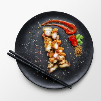 Fried crispy pork on a plate, | Free PSD - rawpixel