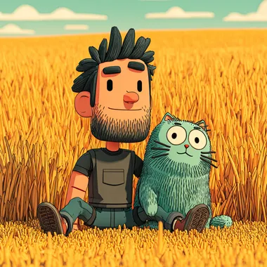 Friendly 3D Avatar with British Shorthair Cat in Golden Field Friendly 3D Avatar with British Shorthair Cat in Golden Field