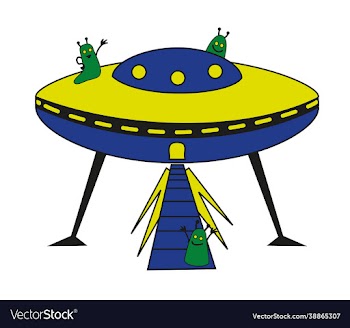 friendly aliens waving hands from their spaceship