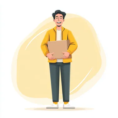 Friendly Courier with Cardboard Box in Yellow Theme Friendly Courier with Cardboard Box in Yellow Theme