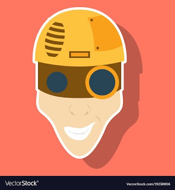 Friendly robot character with sticker cartoon vector image