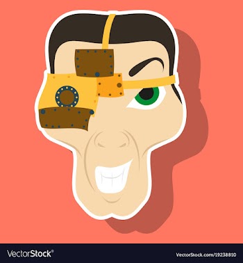 Friendly robot character with sticker cartoon vector image