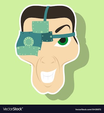 Friendly robot character with sticker cartoon vector image