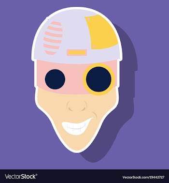 Friendly robot character with sticker cartoon vector image