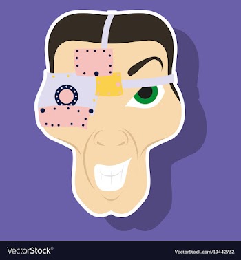 Friendly robot character with sticker cartoon vector image