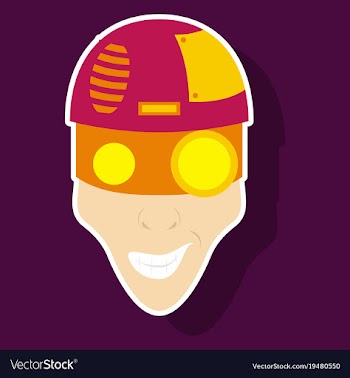Friendly robot character with sticker cartoon vector image