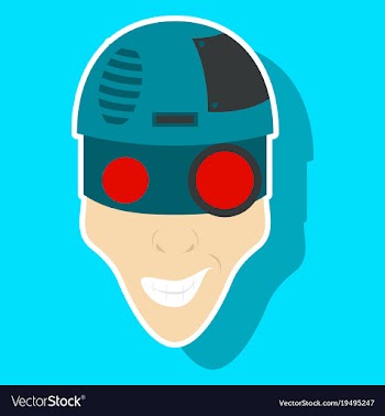 Friendly robot character with sticker cartoon vector image