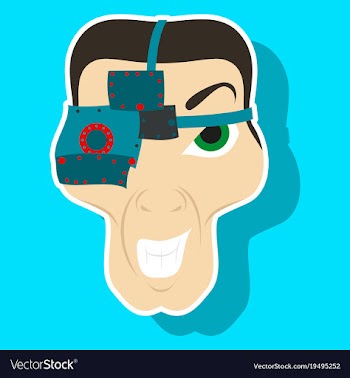 Friendly robot character with sticker cartoon vector image