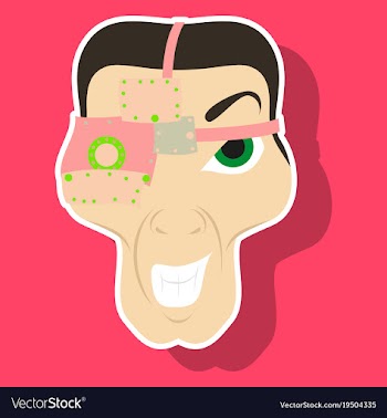 Friendly robot character with sticker cartoon vector image