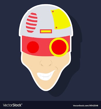 Friendly robot character with sticker cartoon vector image