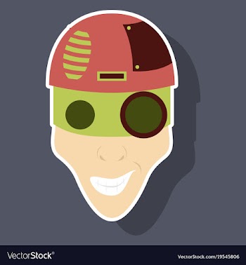 Friendly robot character with sticker cartoon vector image