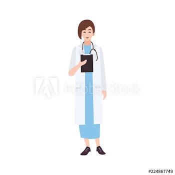 Friendly woman physician, doctor, medical specialist or practitioner dressed in white coat