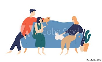 Friends, people on sofa flat vector illustration