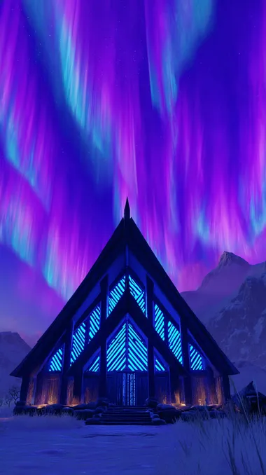 Frozen Ice Fortress with Glowing Runes and Dancing Auroras Frozen Ice Fortress with Glowing Runes and Dancing Auroras