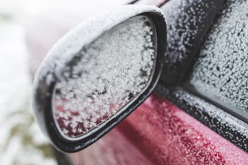 Frozen rearview mirror of the car