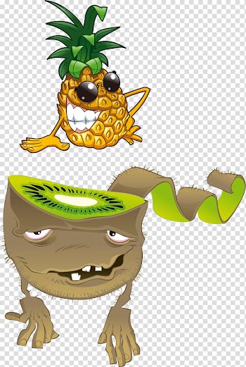 Fruit salad Cartoon , Creative pineapple Kiwi elements transparent background PNG clipart