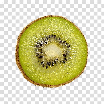 Fruit, sliced green kiwi fruit with water dew transparent background PNG clipart