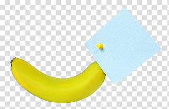 Fruit , yellow banana beside blue sticky note transparent background PNG clipart