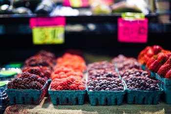 Fruits On Blue Containers