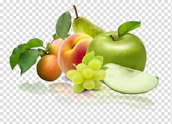 Fruits, peach, green apple, and berry transparent background PNG clipart