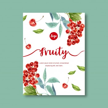 Fruits themed with cherries in white background for contrasting illustration template. Free Vector