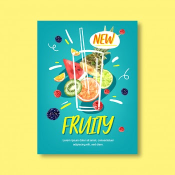 Fruits themed with various fruits, blue background illustration template. Free Vector