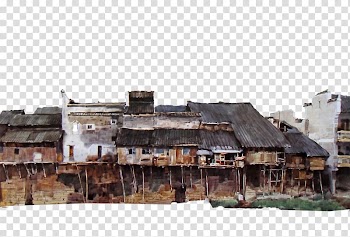Fujian Tulou Tuojiang, Fenghuang Watercolor painting Architecture, Xiangxi earth building transparent background PNG clipart