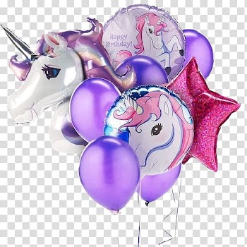 Full, white and purple unicorn balloons transparent background PNG clipart