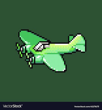 fully editable green pixel art airplane