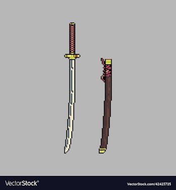 fully edited pixel art colored katana sword weapon