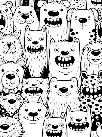 Fun Doodle Coloring Page Featuring Playful Dogs