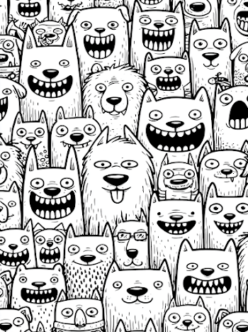 Fun Doodle Coloring Page of Happy Dogs
