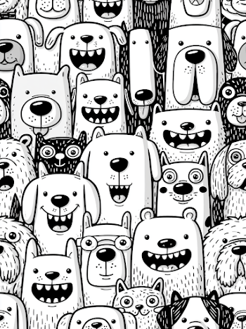 Fun Doodle Coloring Page of Happy Dogs
