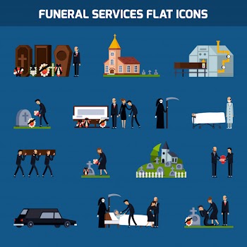 Funeral services flat icon set Free Vector