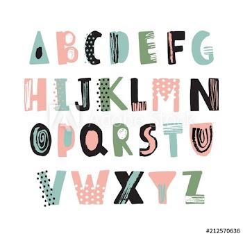 Funky latin font or childish english alphabet hand drawn on white background