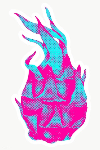 Funky neon halftone fresh dragonfruit sticker overlay with white borde.. | Free  transparent png - 2340594