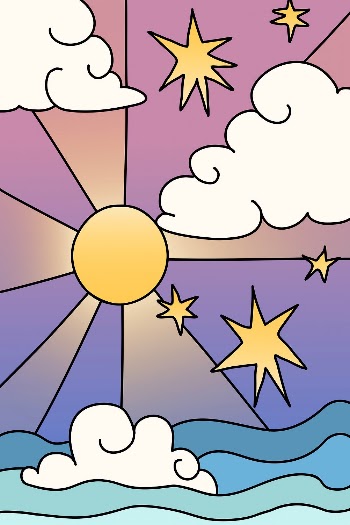 Funky sunshine background, cute ocean | Free PSD - rawpixel