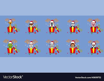 funny animals on gift with santa claus hat set