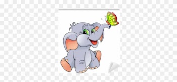 Funny Cartoon Baby Elephant With Butterfly Wall Mural - Cartoon Image Of A Baby Elephant