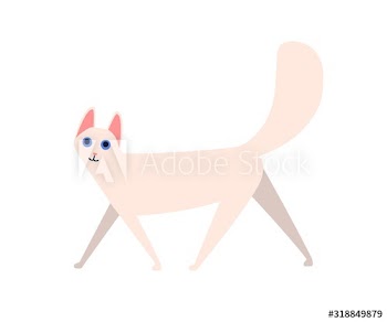 Funny cartoon fluffy cat angora vector flat illustration