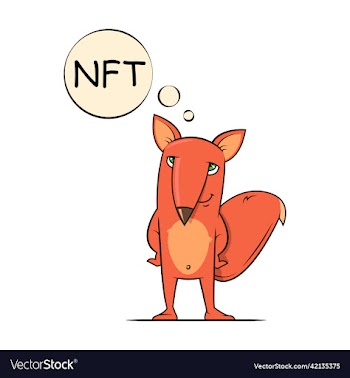 funny cartoon red fox thinking about nft