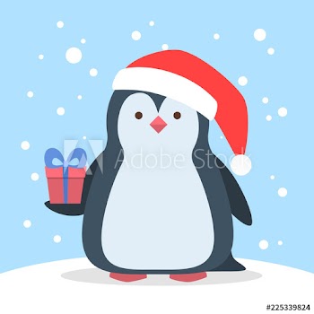 Funny cute christmas penguin in santa hat