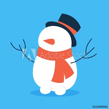 Funny cute snowman character in black hat