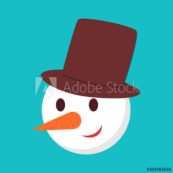 Funny cute snowman character in black hat