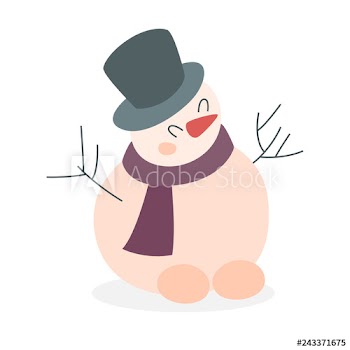 Funny cute snowman character in hat and scarf