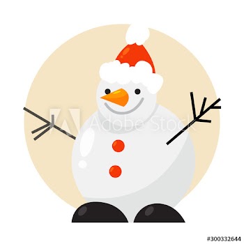 Funny cute snowman character in red Santa hat